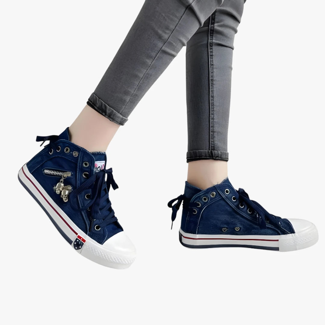 Dame Retro Sneakers med Snøre og Lynlås