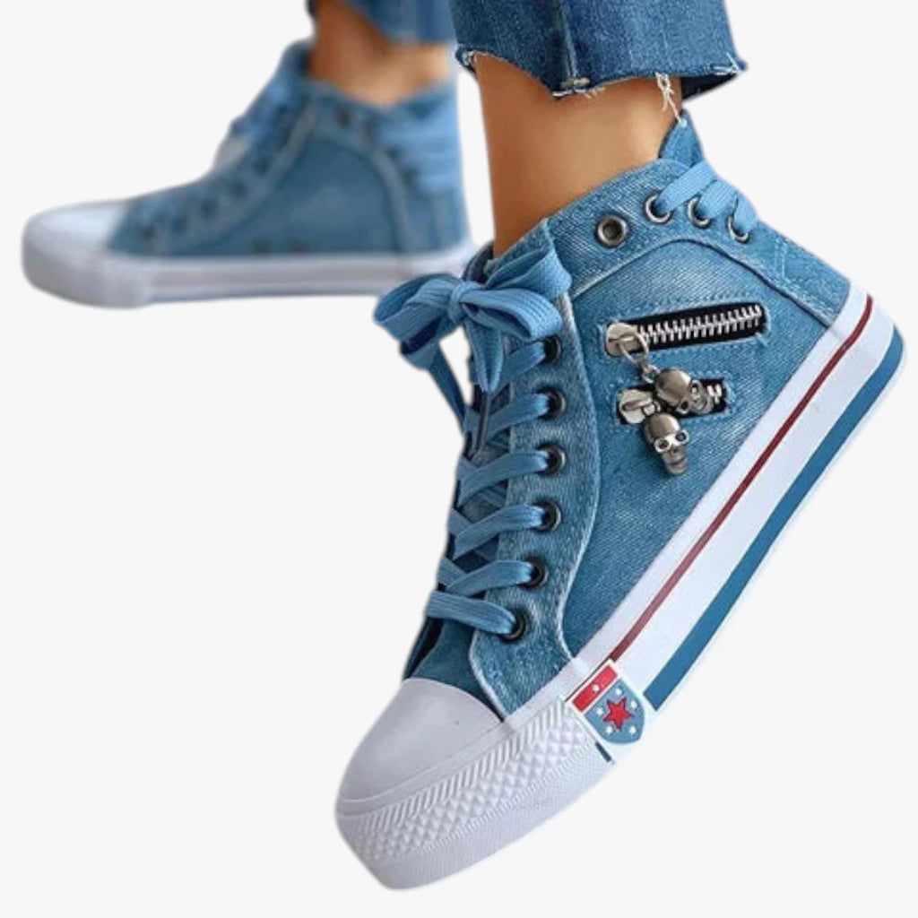 Dame Retro Sneakers med Snøre og Lynlås
