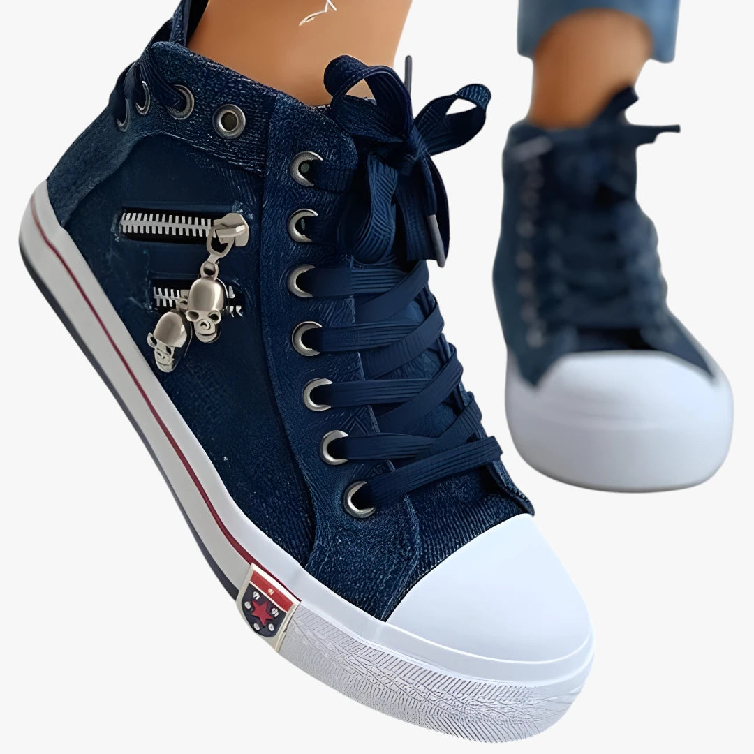 Dame Retro Sneakers med Snøre og Lynlås