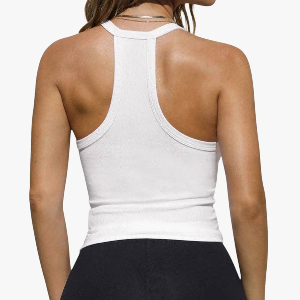 Dame Rib Tank Top med V-Udskæring og Åben Ryg