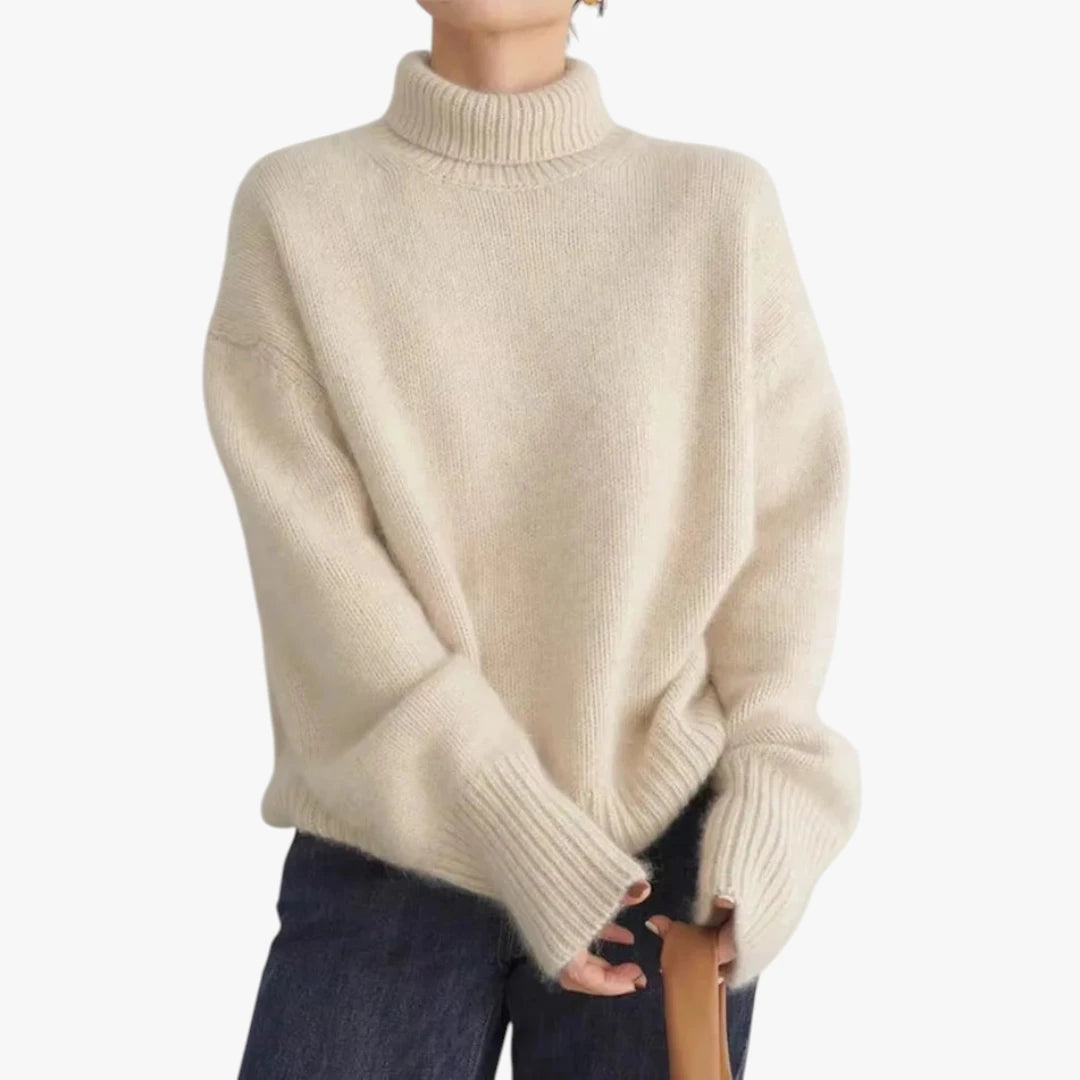 Dame Rullekrave Sweater med Ribbede Manchetter