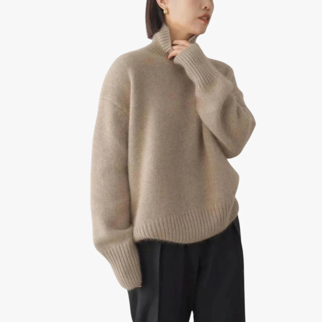 Dame Rullekrave Sweater med Ribbede Manchetter