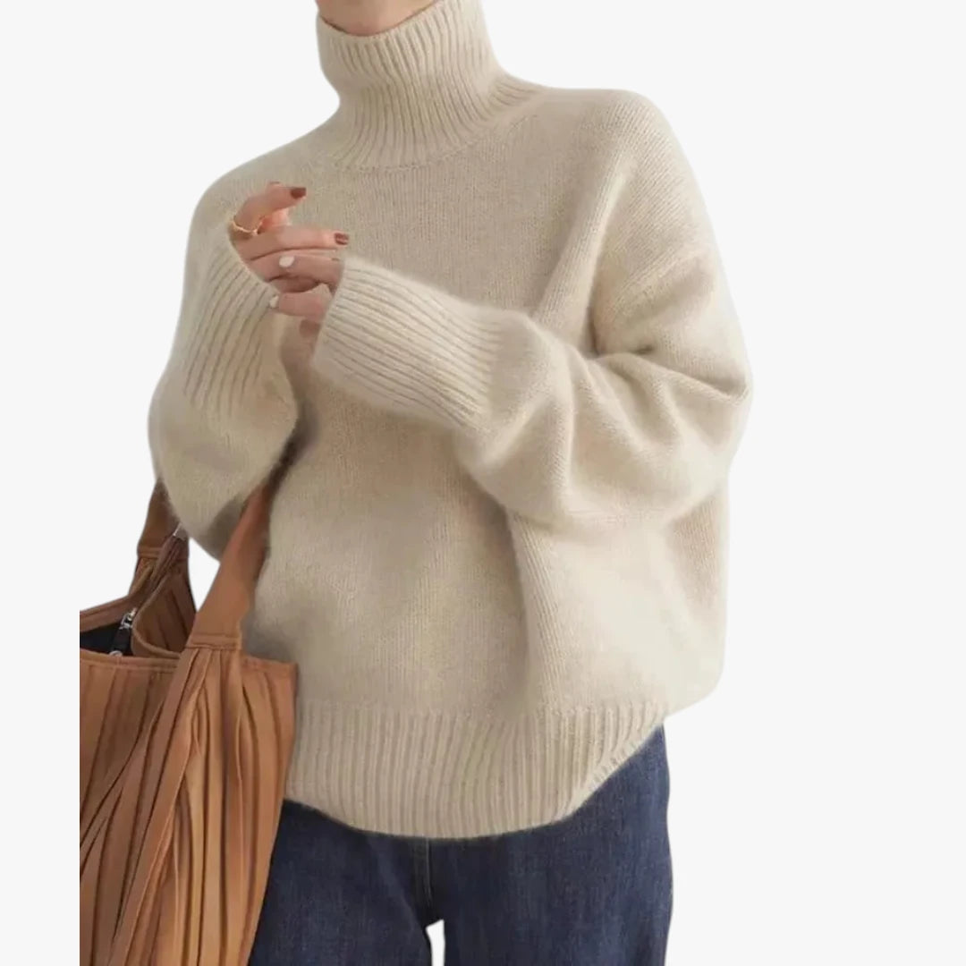 Dame Rullekrave Sweater med Ribbede Manchetter