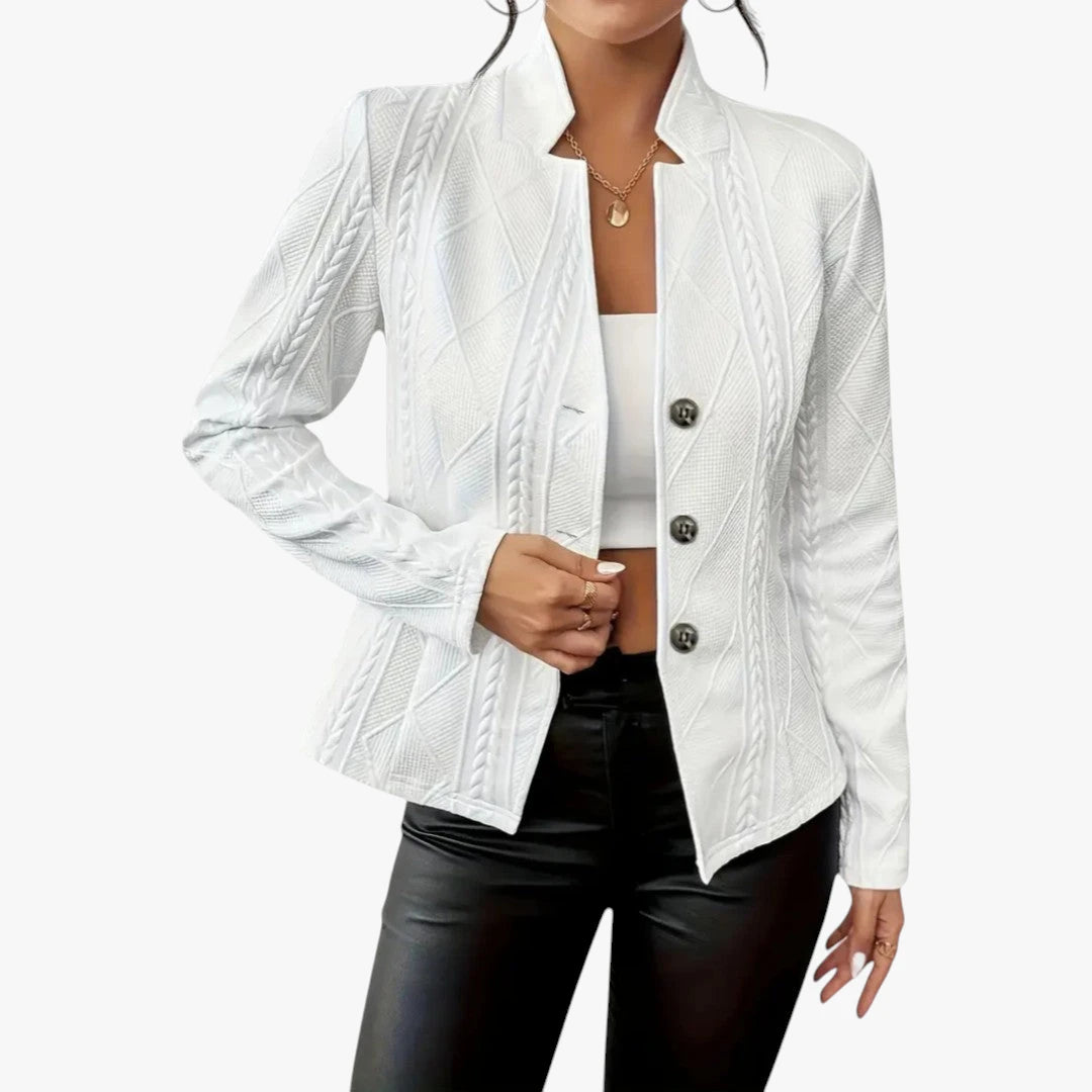 Dame Slim Fit Jakke med Høj krave og Knapper