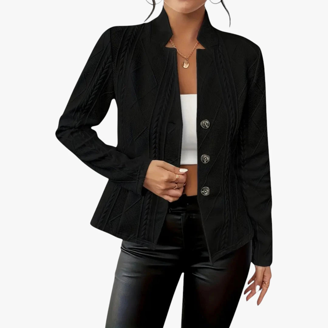Dame Slim Fit Jakke med Høj krave og Knapper