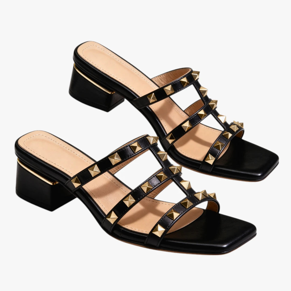 Dame Slip-on Blokhæl Sandaler med Rem og Nitter
