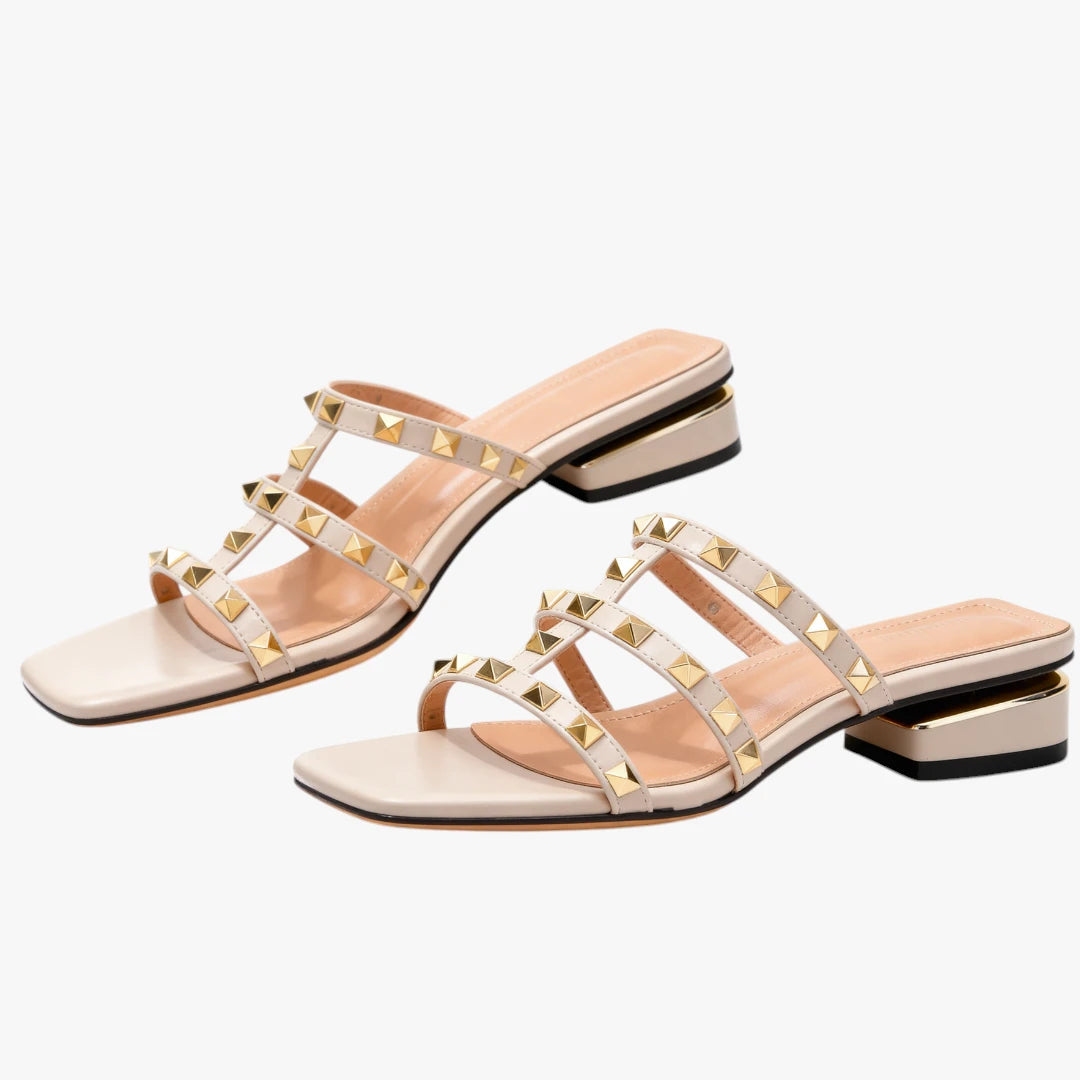Dame Slip-on Blokhæl Sandaler med Rem og Nitter