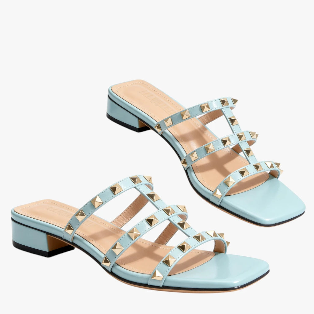 Dame Slip-on Blokhæl Sandaler med Rem og Nitter