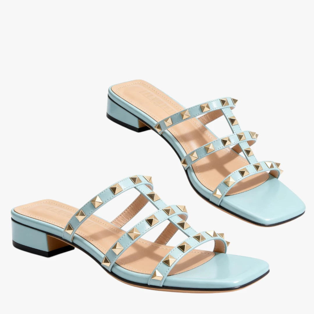 Dame Slip-on Blokhæl Sandaler med Rem og Nitter