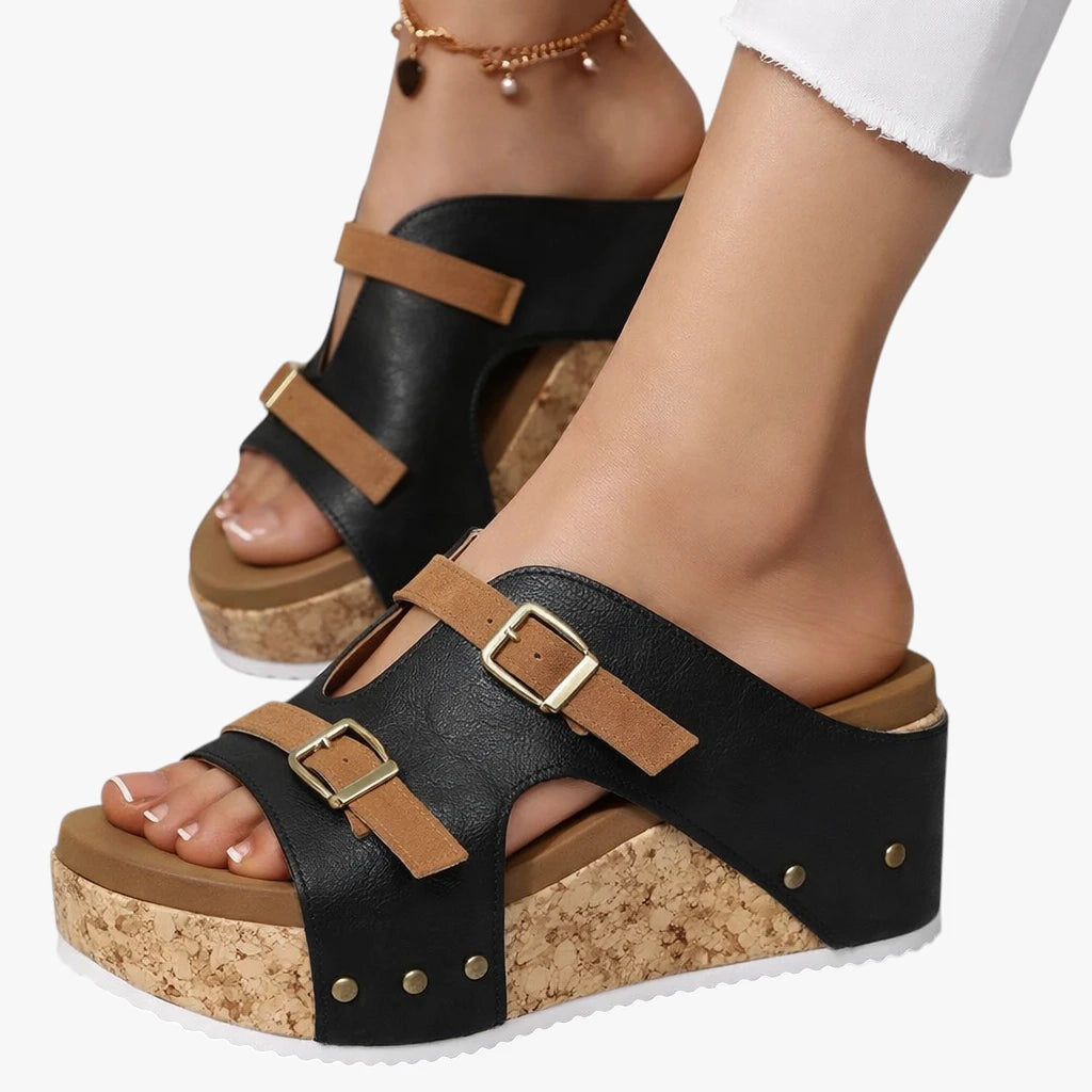 Dame Slip-on Plateau Sandaler med Kilehæl og Rem
