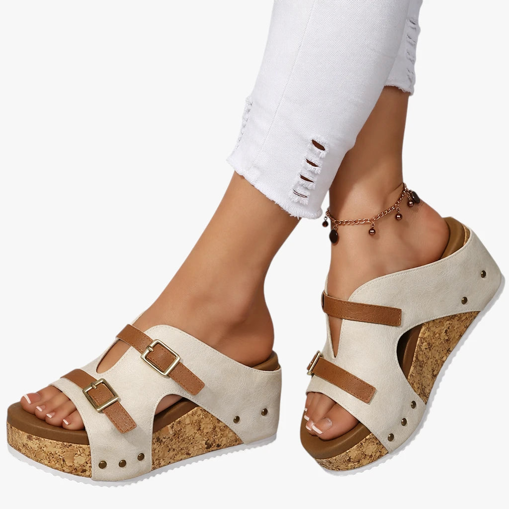 Dame Slip-on Plateau Sandaler med Kilehæl og Rem