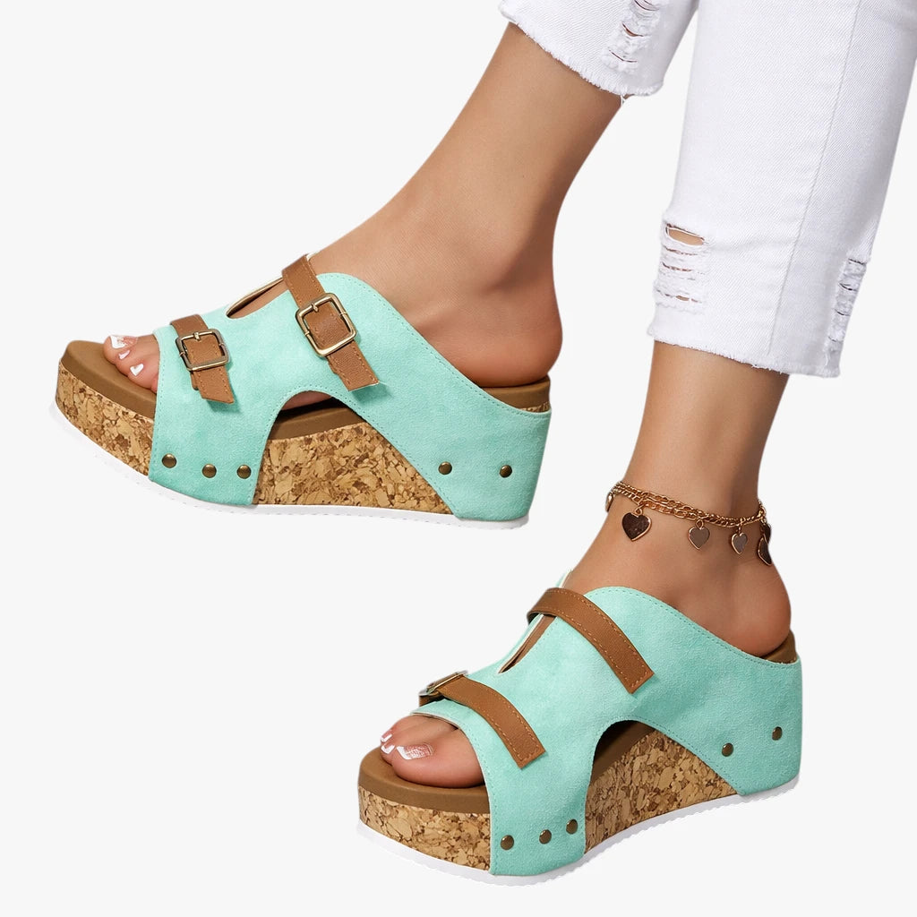 Dame Slip-on Plateau Sandaler med Kilehæl og Rem