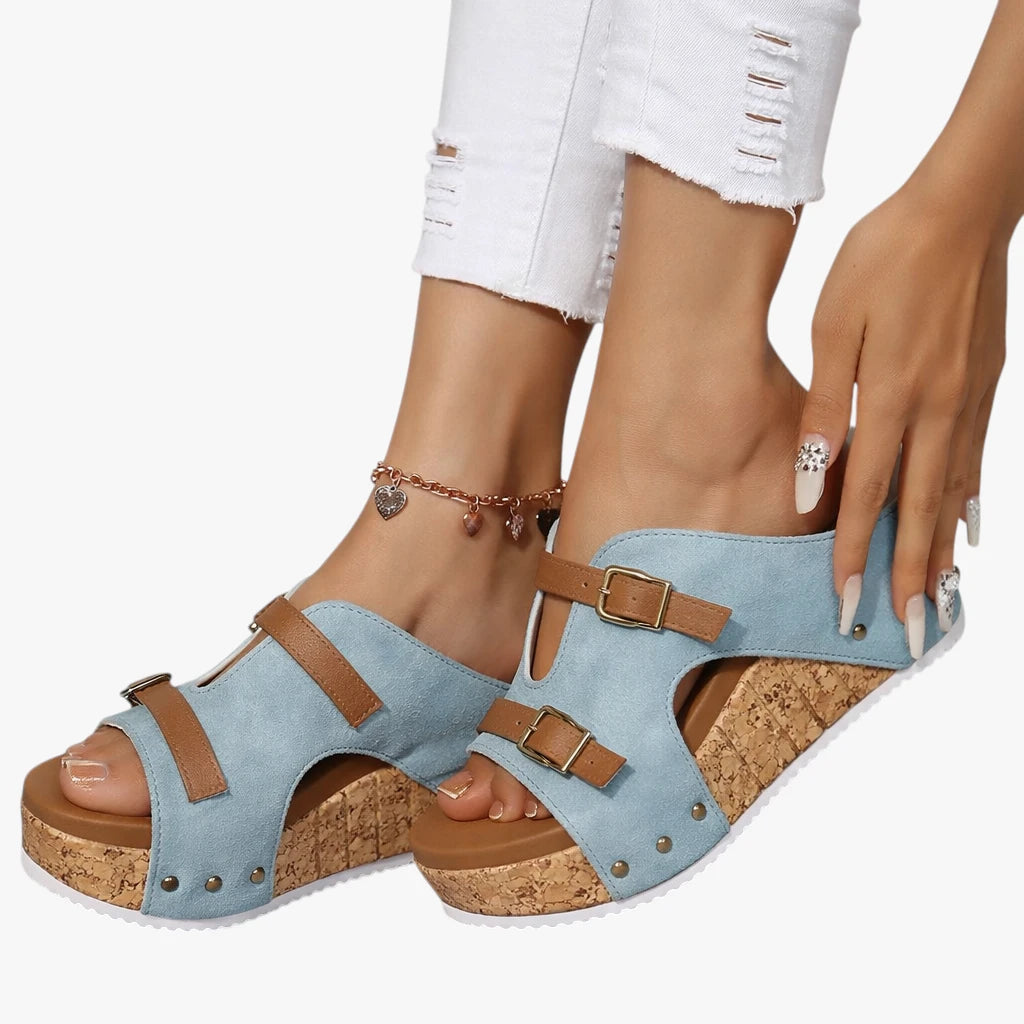 Dame Slip-on Plateau Sandaler med Kilehæl og Rem