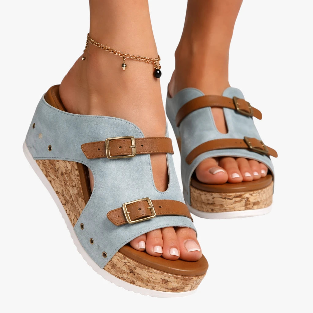 Dame Slip-on Plateau Sandaler med Kilehæl og Rem