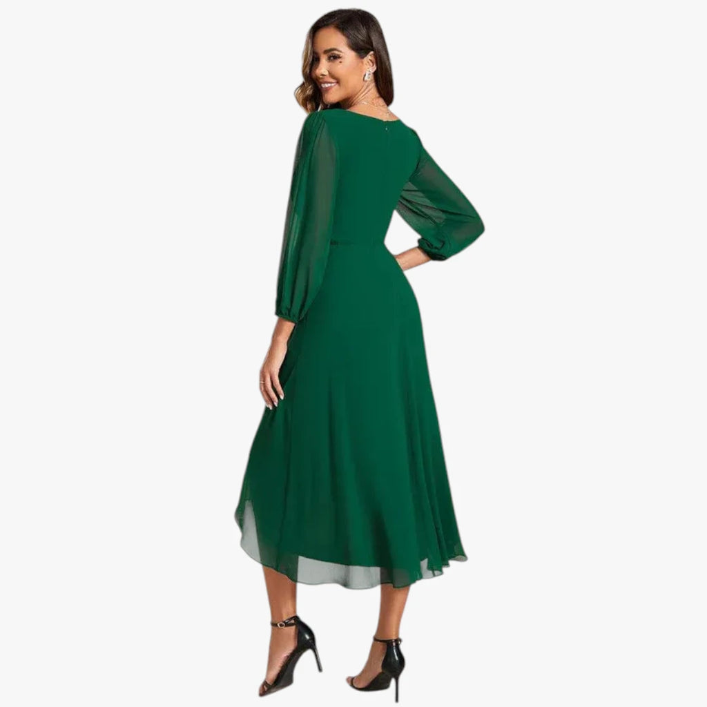 Dame Sommer Midi Kjole til Bryllup med Flæser