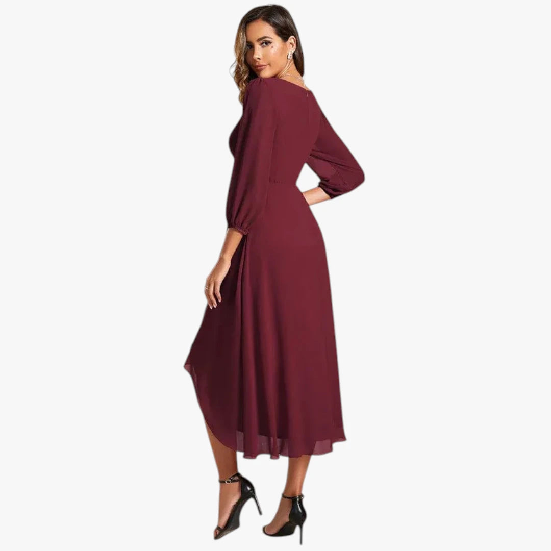 Dame Sommer Midi Kjole til Bryllup med Flæser