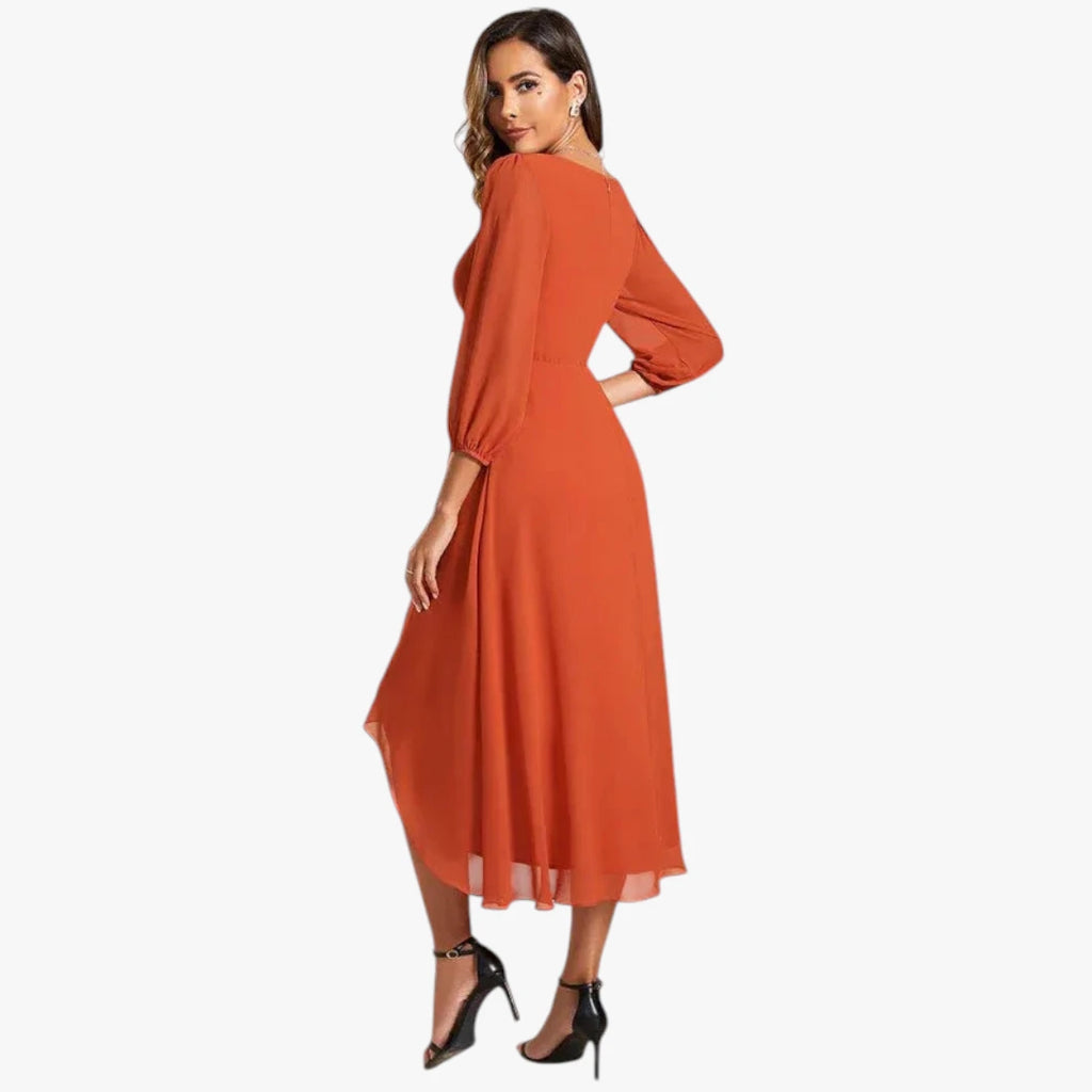 Dame Sommer Midi Kjole til Bryllup med Flæser