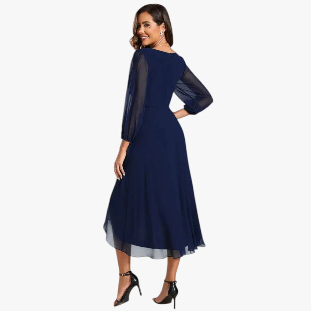 Dame Sommer Midi Kjole til Bryllup med Flæser