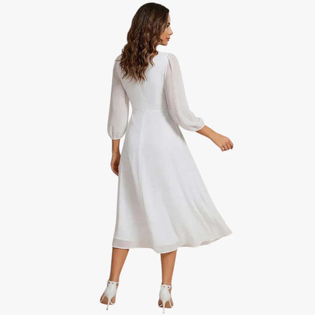 Dame Sommer Midi Kjole til Bryllup med Flæser