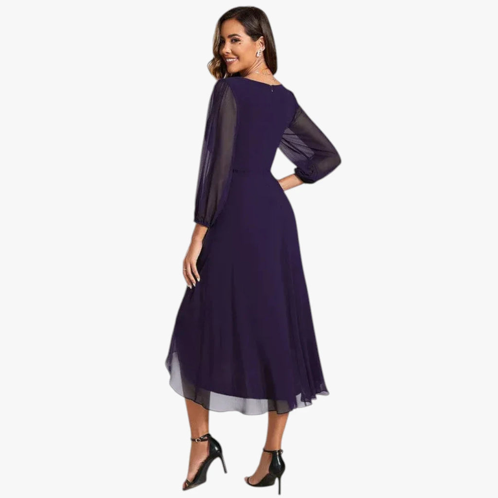 Dame Sommer Midi Kjole til Bryllup med Flæser