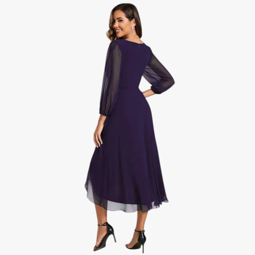 Dame Sommer Midi Kjole til Bryllup med Flæser
