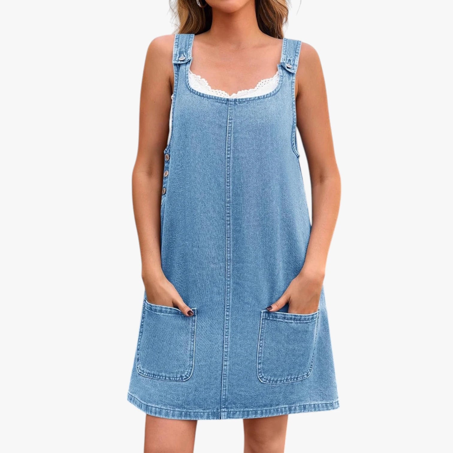 Dame Sommer Mini Denimkjole med Knapper