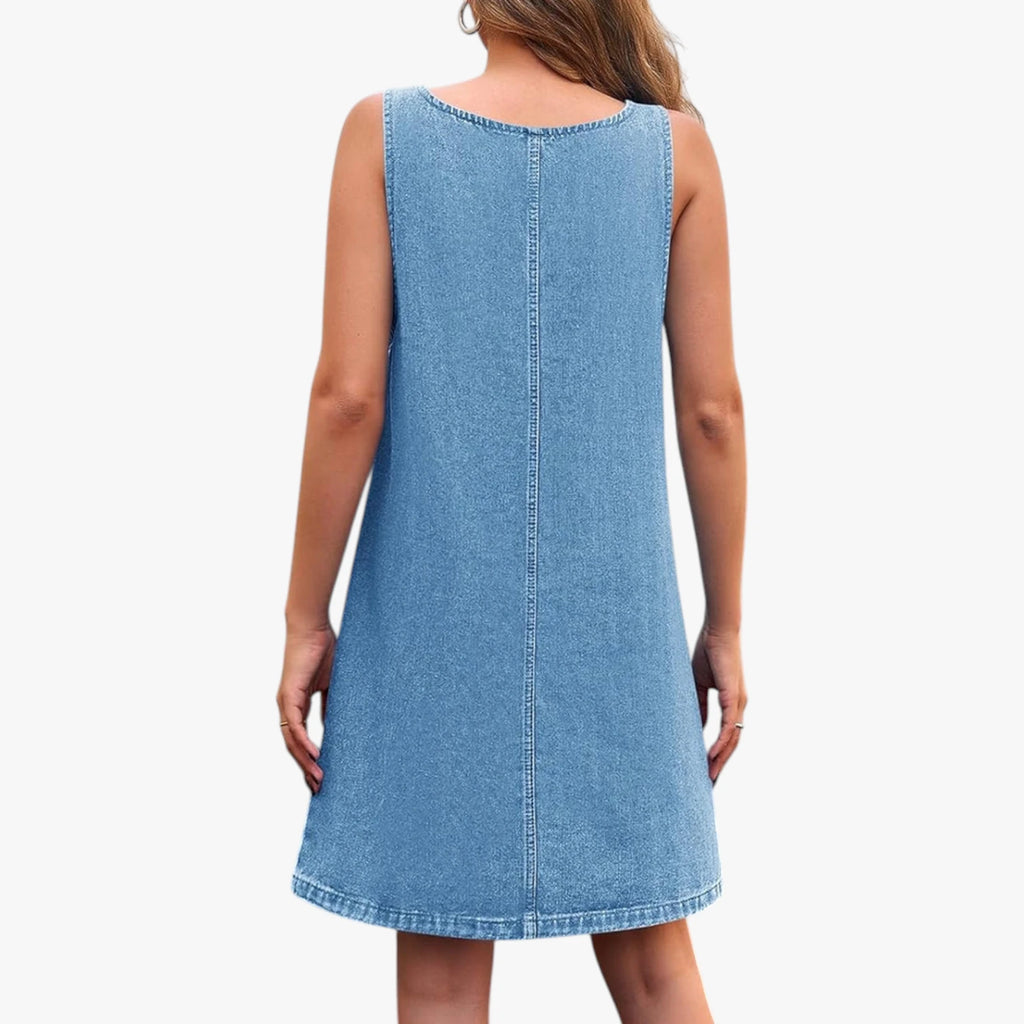 Dame Sommer Mini Denimkjole med Knapper