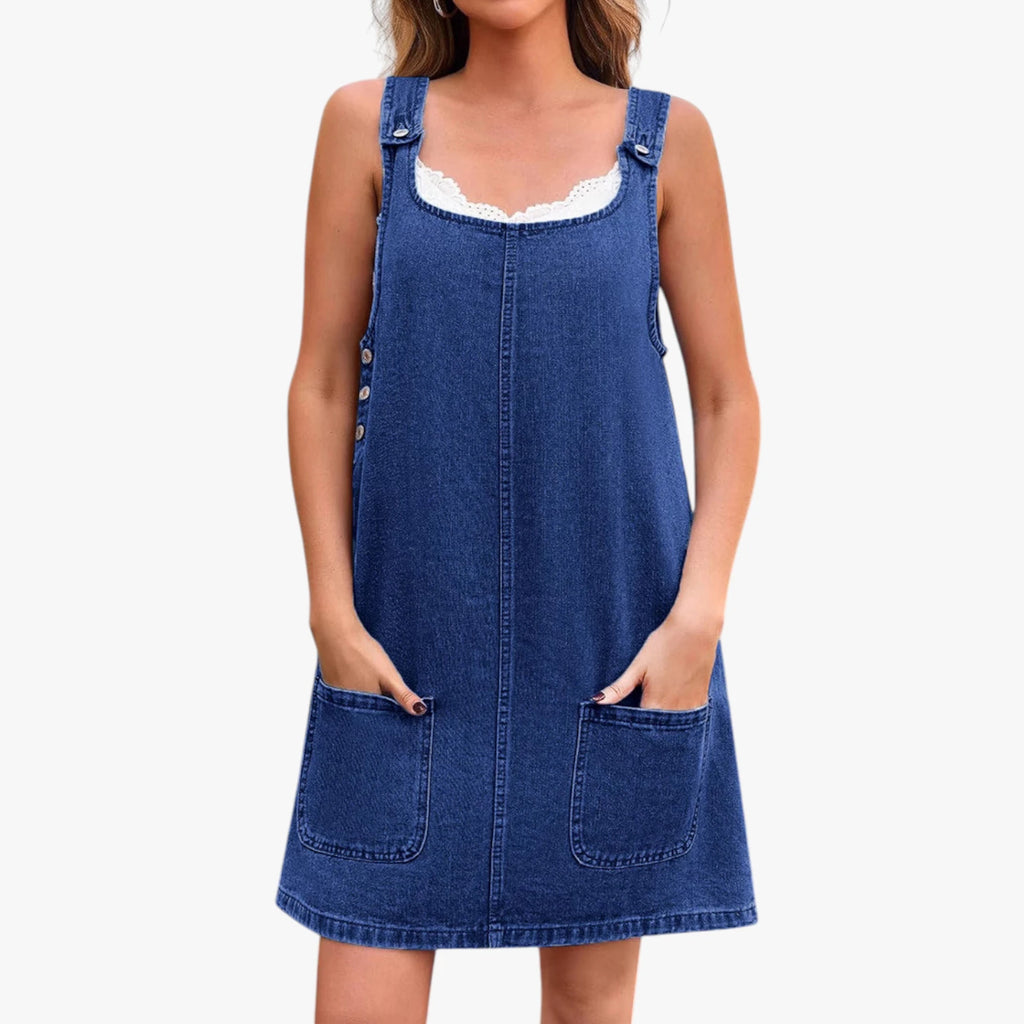 Dame Sommer Mini Denimkjole med Knapper