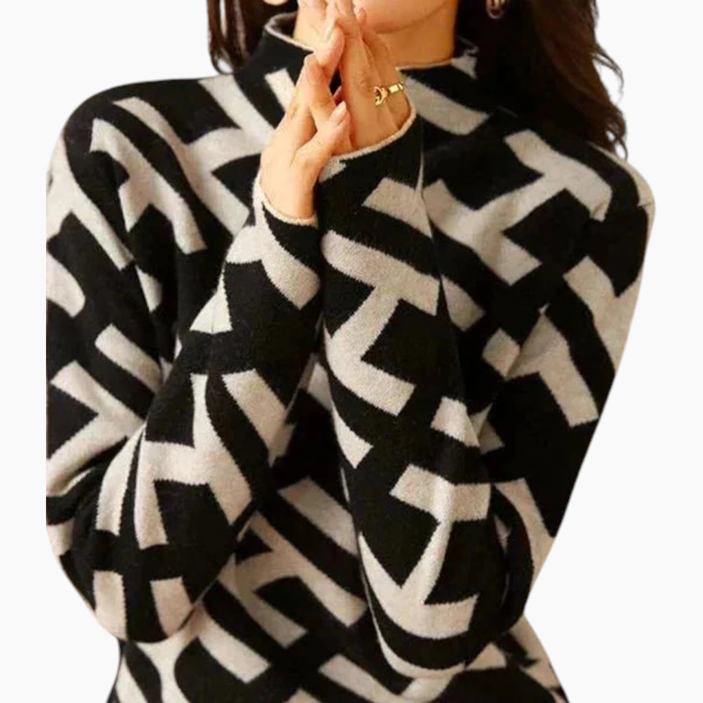 Dame Sort Sweater med Geometrisk Mønster