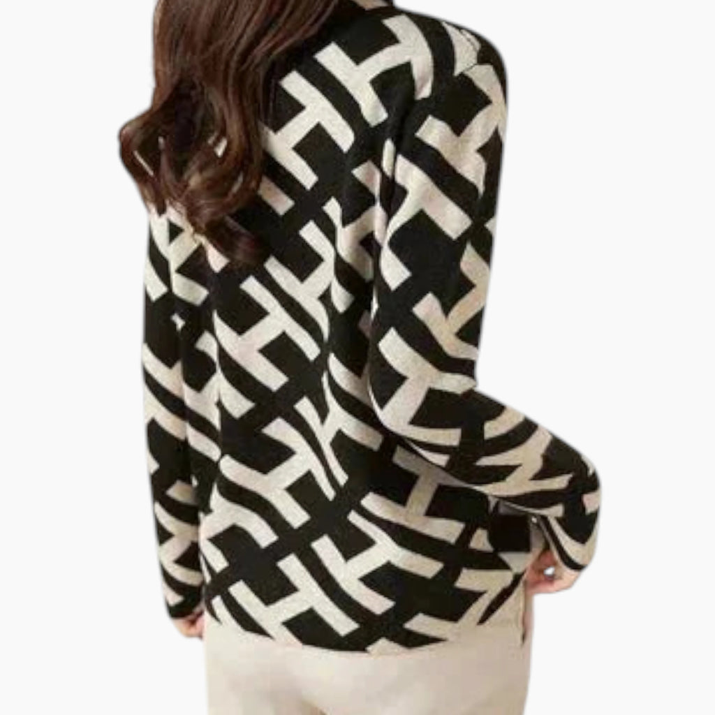 Dame Sort Sweater med Geometrisk Mønster