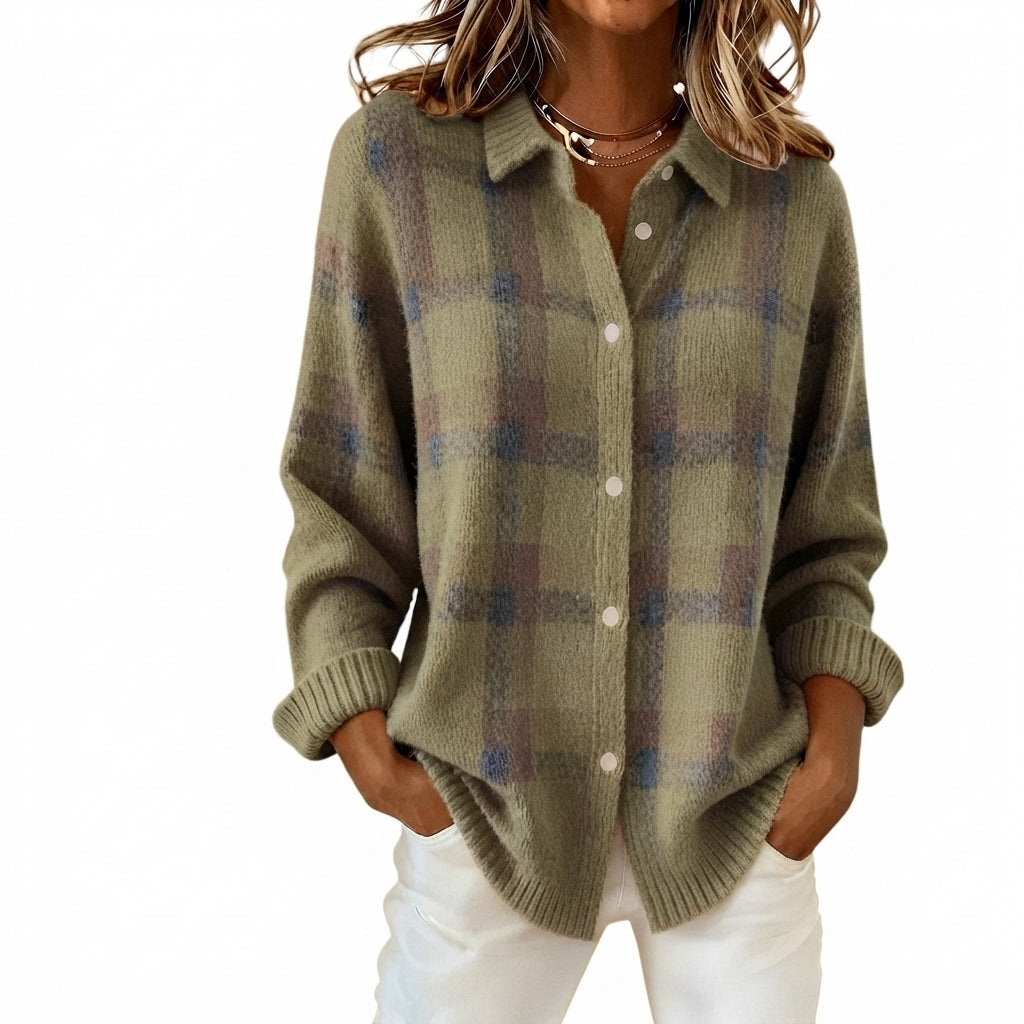 Dame Stribet Cardigan med Knapper