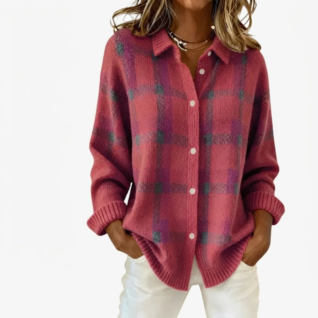 Dame Stribet Cardigan med Knapper