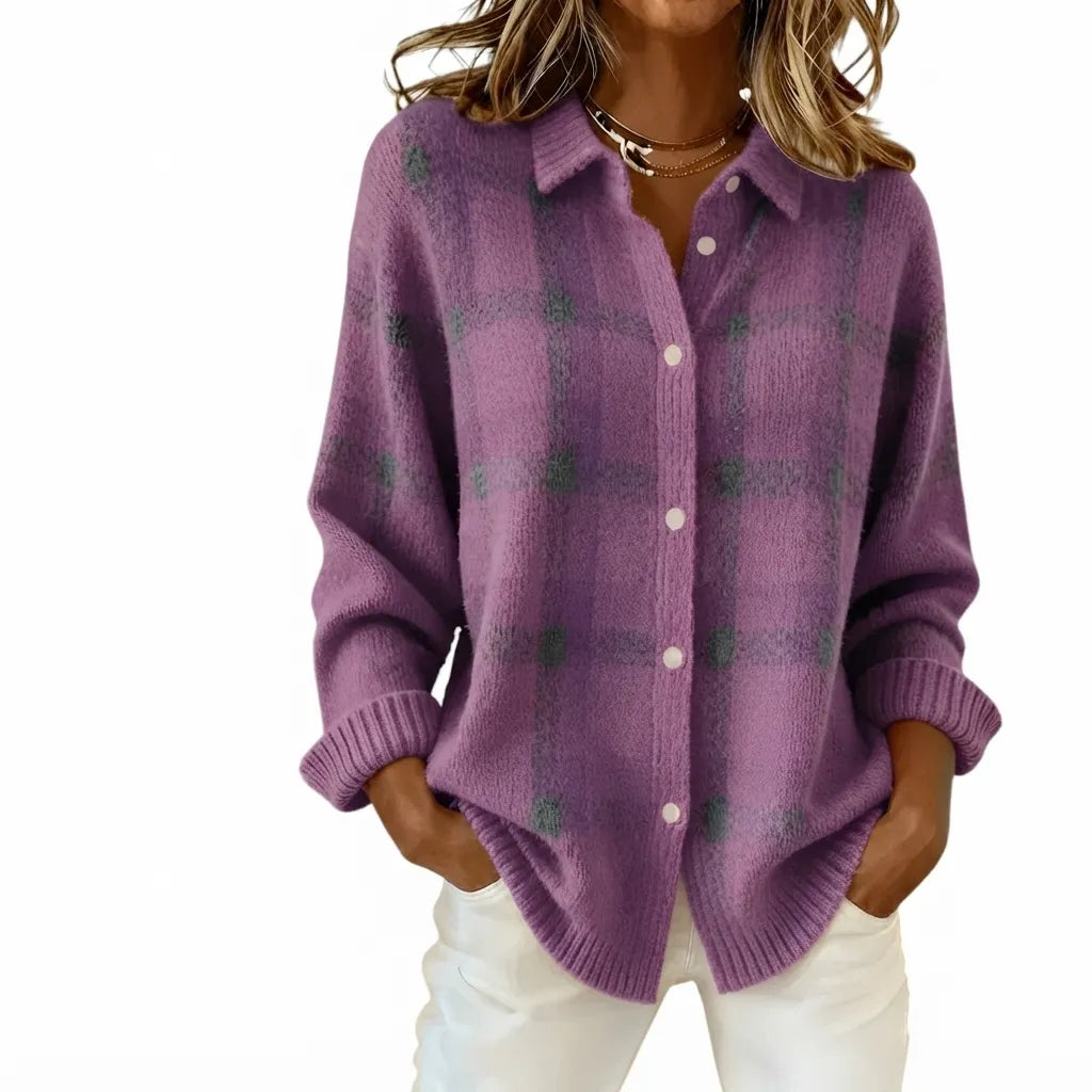 Dame Stribet Cardigan med Knapper