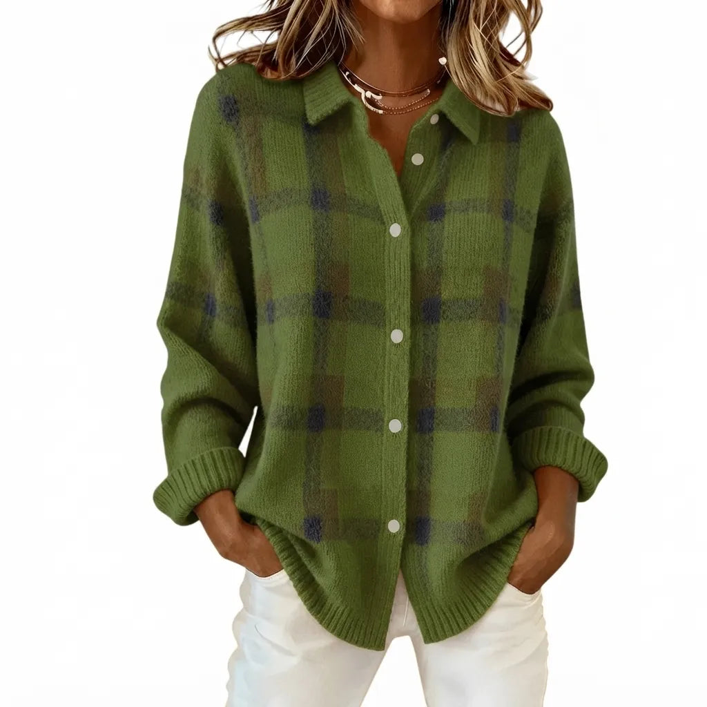 Dame Stribet Cardigan med Knapper