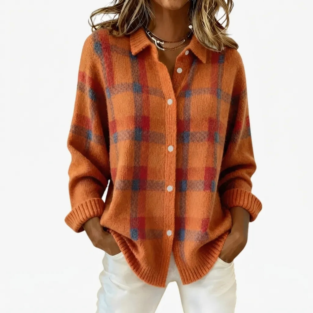 Dame Stribet Cardigan med Knapper