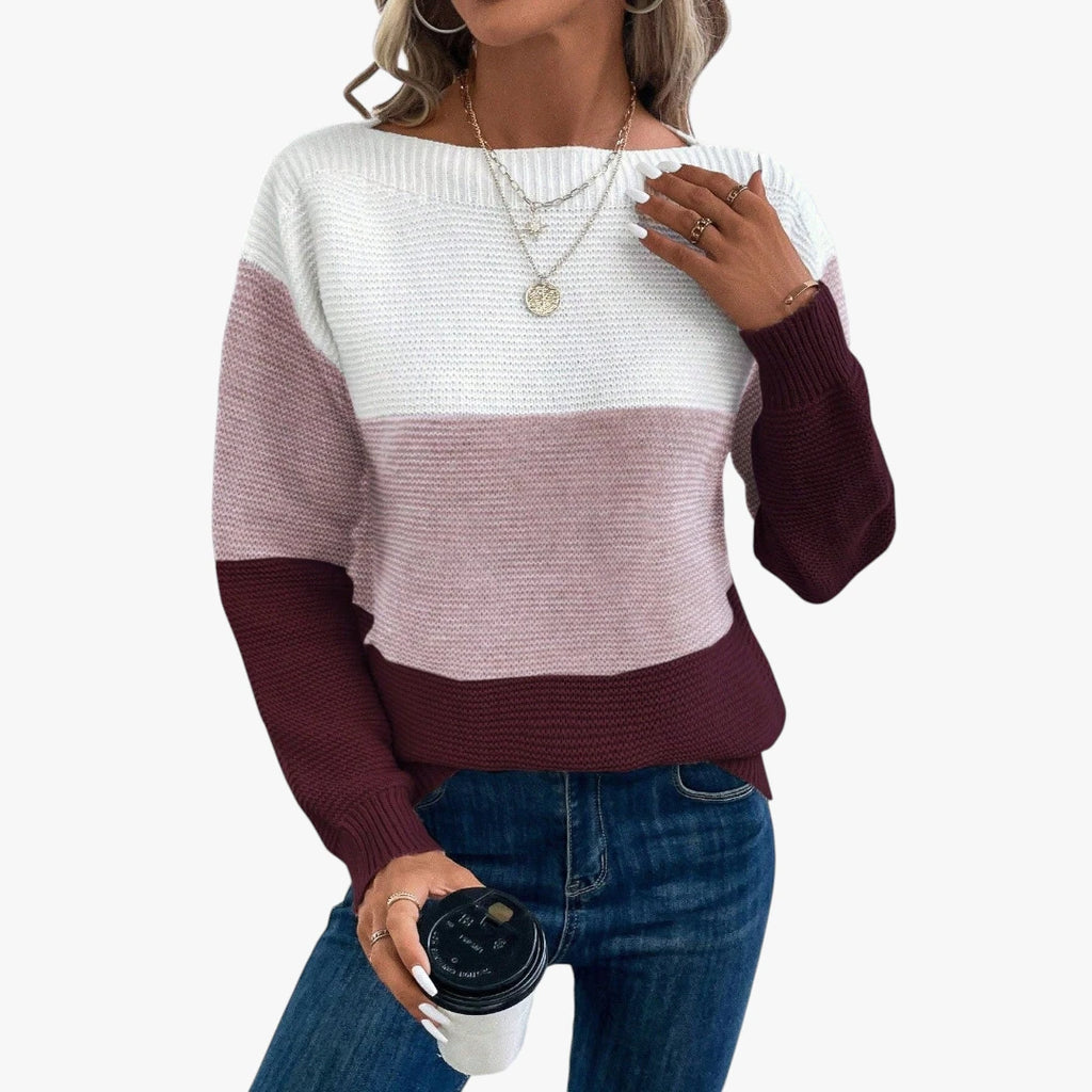 Dame Stribet Sweater med Perlestrik