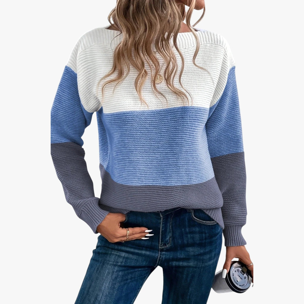 Dame Stribet Sweater med Perlestrik