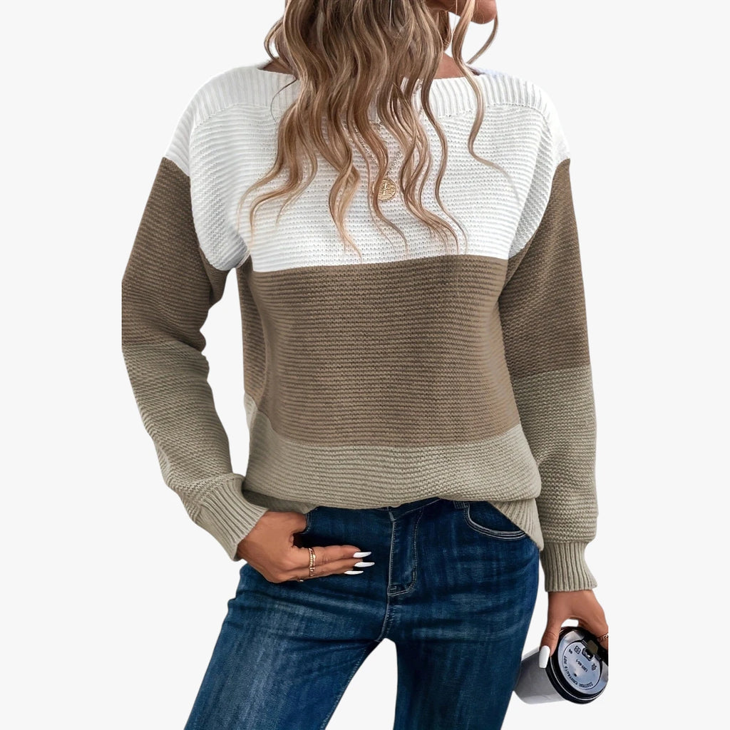 Dame Stribet Sweater med Perlestrik