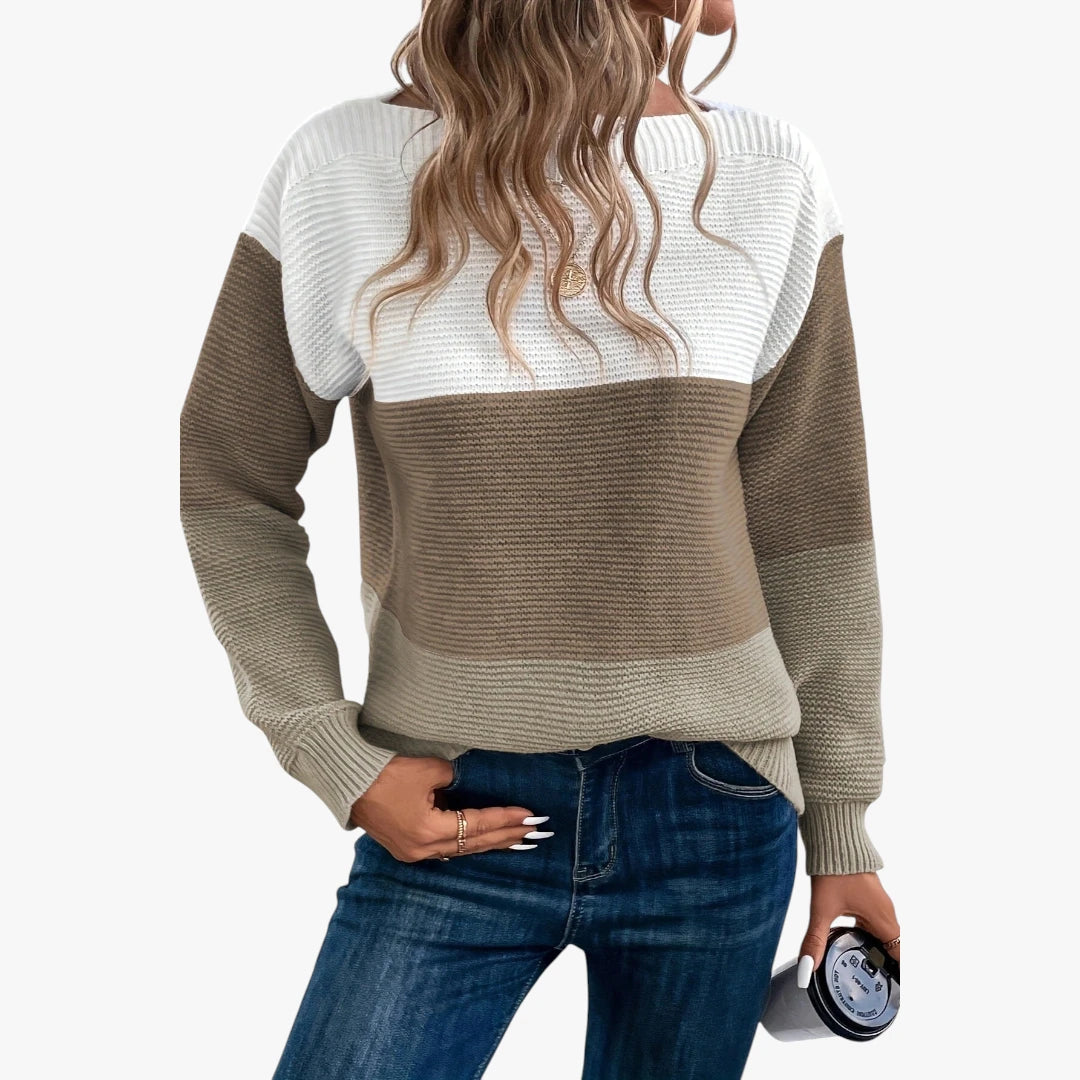 Dame Stribet Sweater med Perlestrik