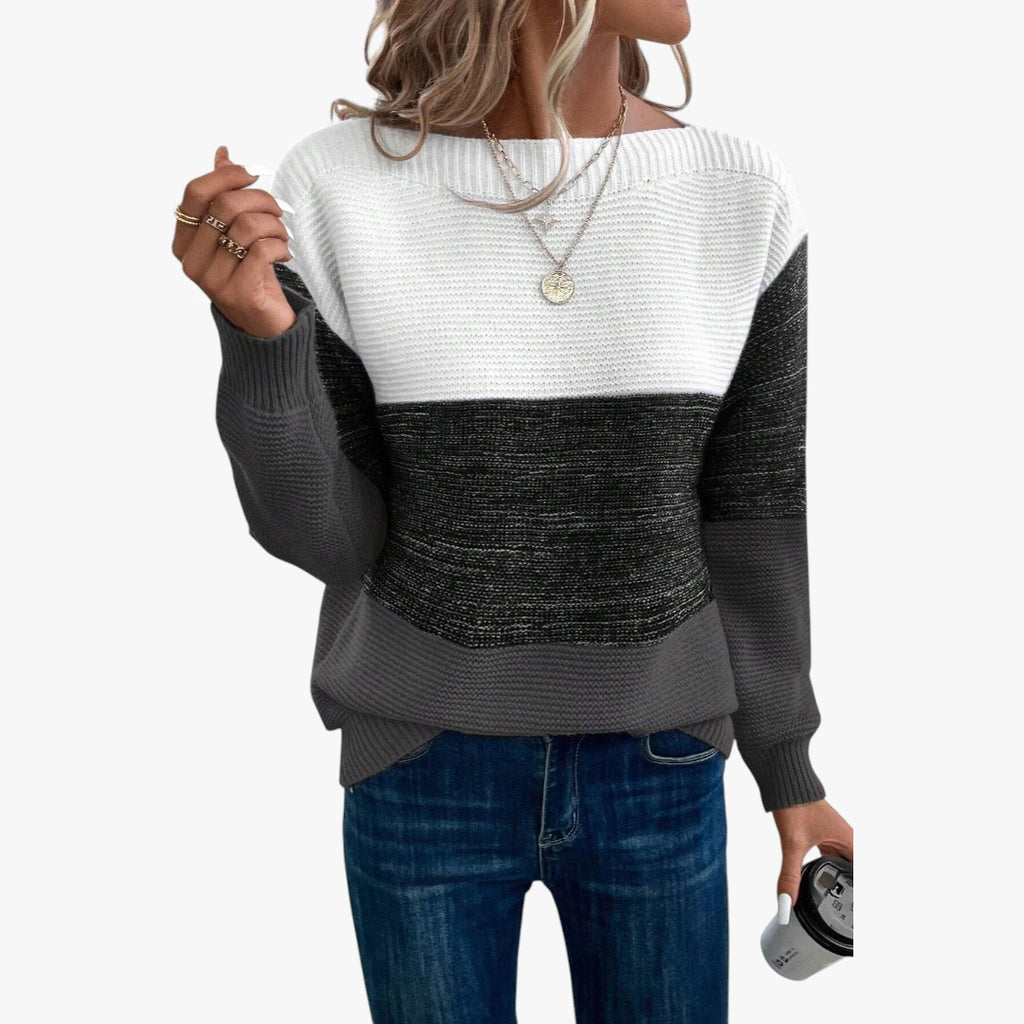 Dame Stribet Sweater med Perlestrik