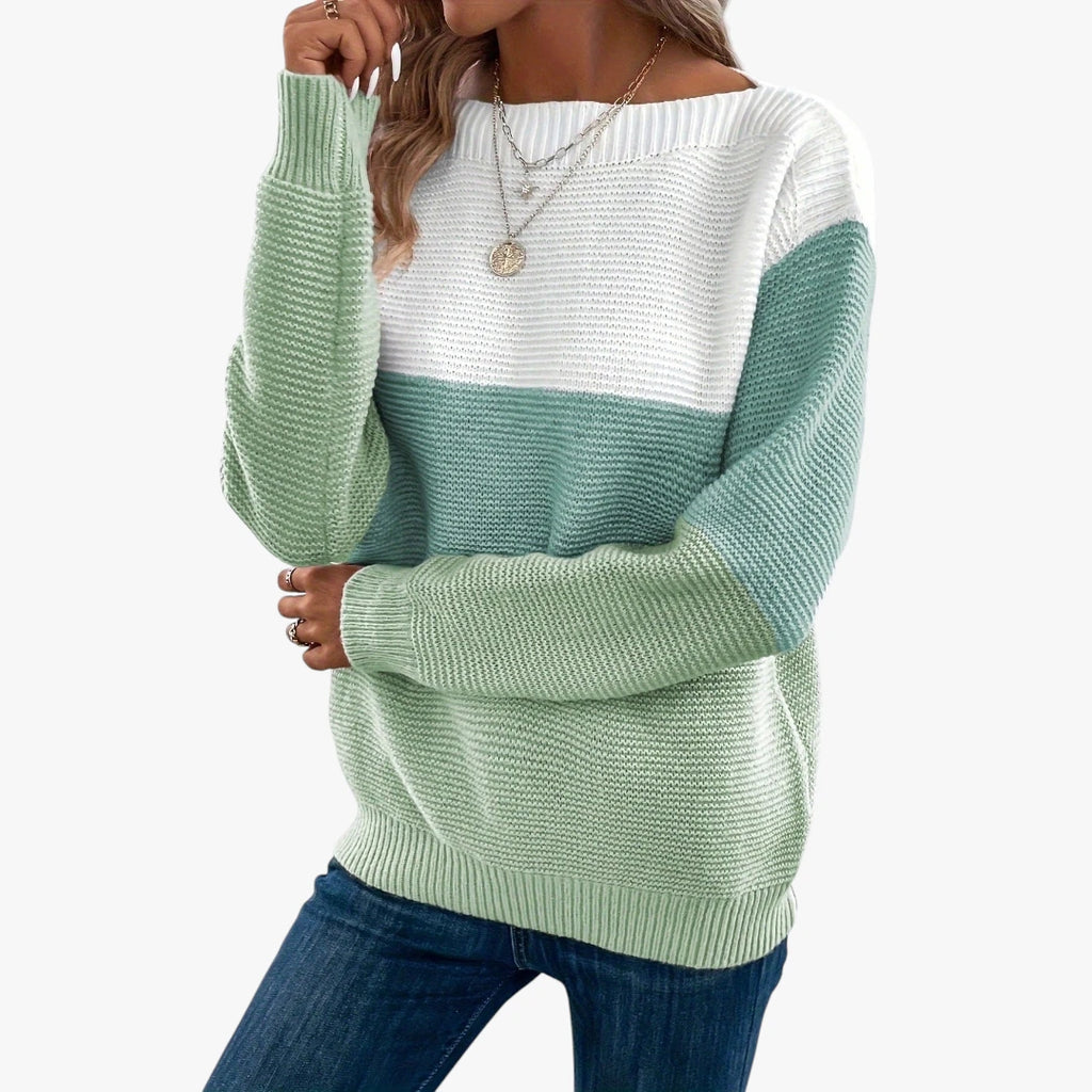 Dame Stribet Sweater med Perlestrik