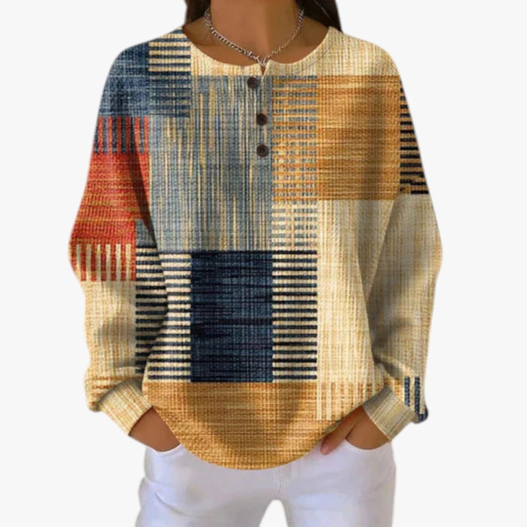 Dame Stribet Sweatshirt med Rund Hals