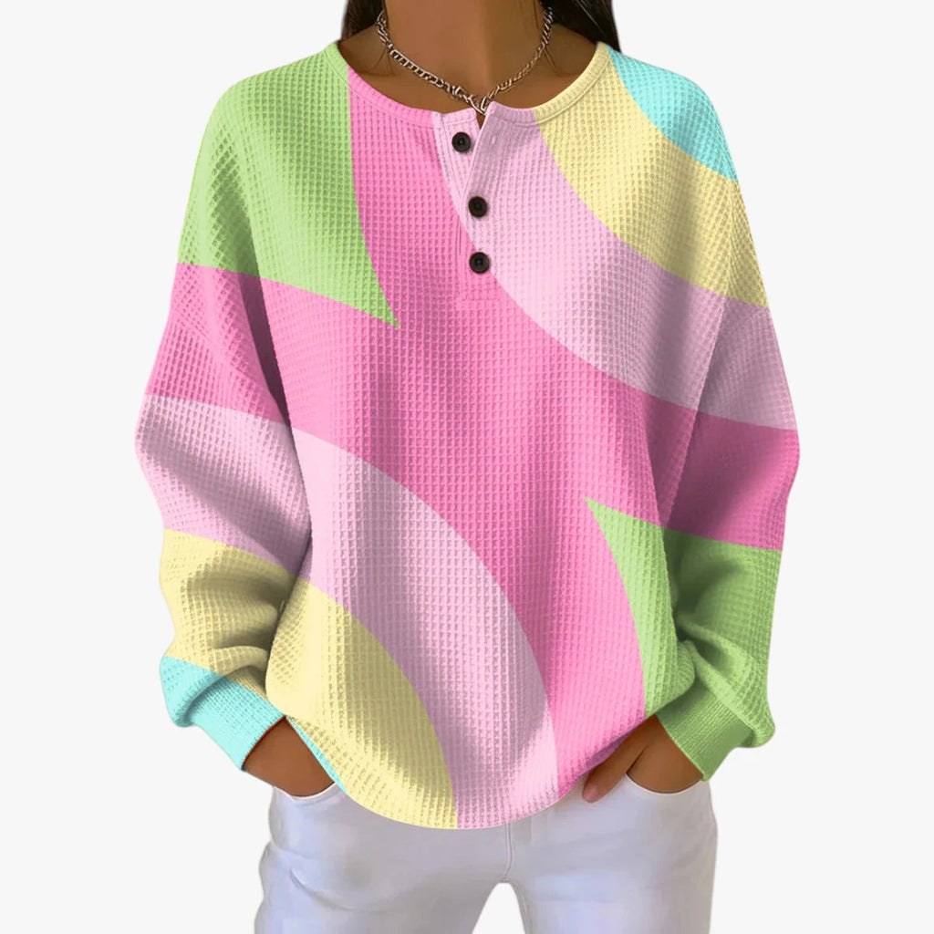 Dame Stribet Sweatshirt med Rund Hals