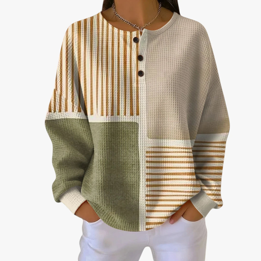 Dame Stribet Sweatshirt med Rund Hals