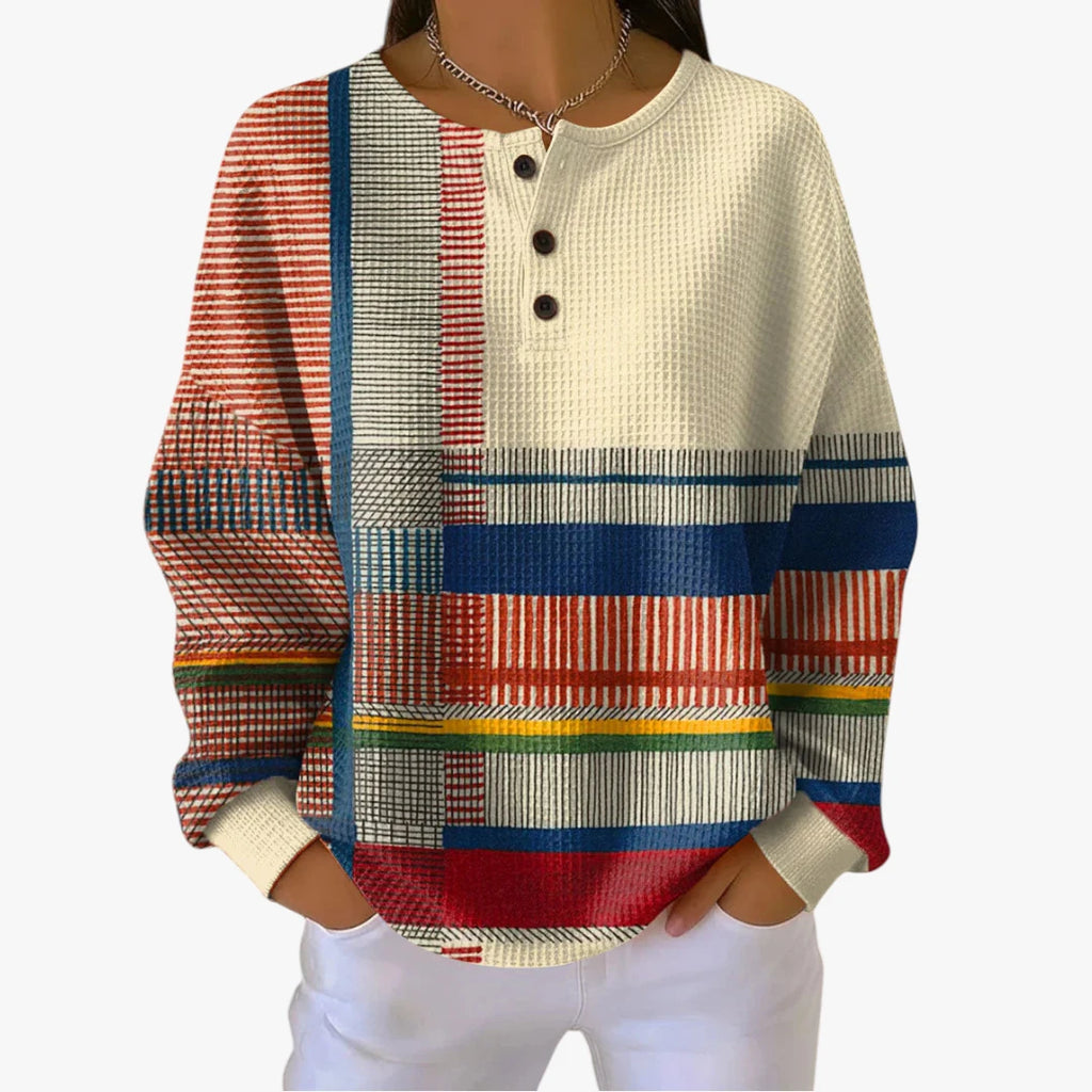 Dame Stribet Sweatshirt med Rund Hals