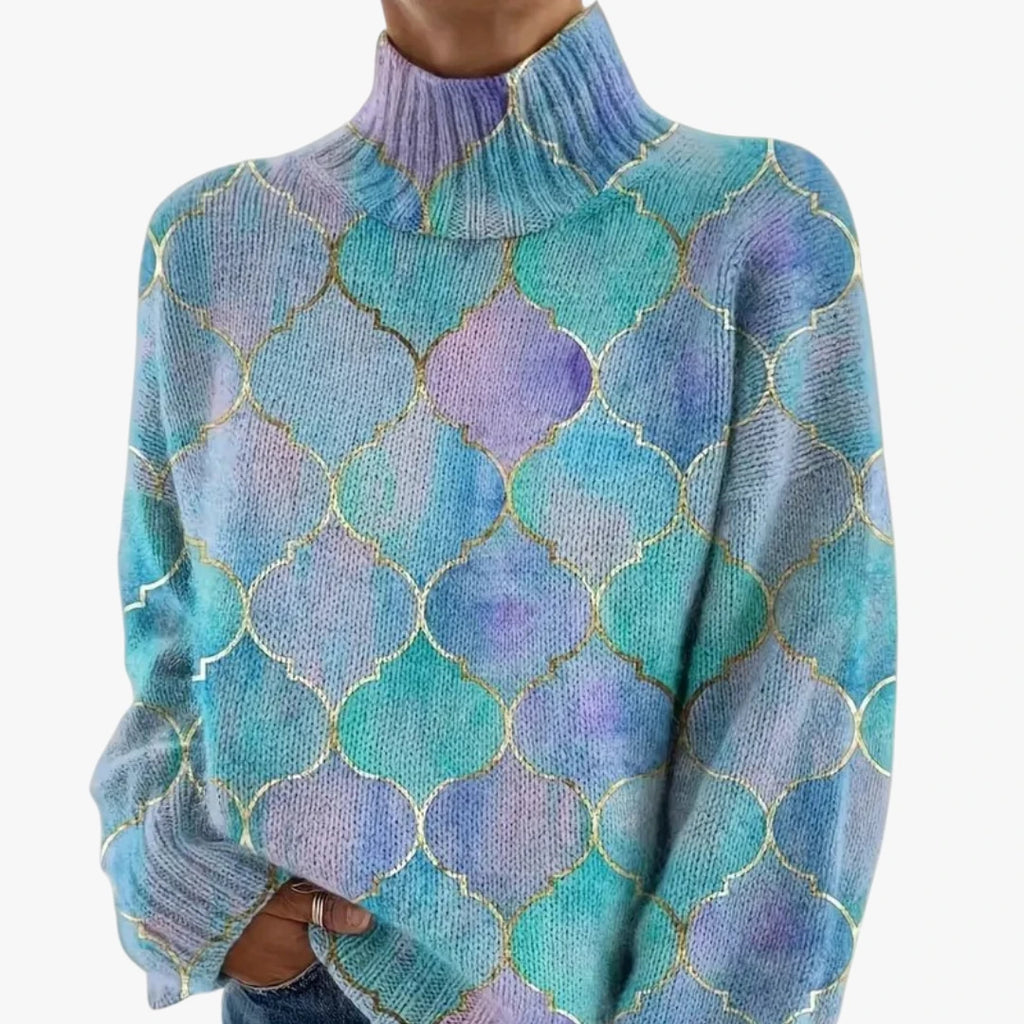 Dame Strikket Oversize Sweater med Rullekrave