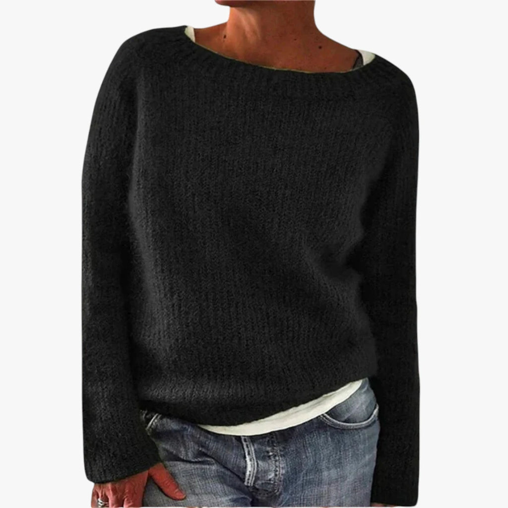 Dame Tynd Sweater med Ribbet Halsudskæring