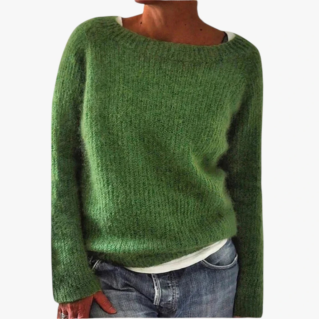 Dame Tynd Sweater med Ribbet Halsudskæring