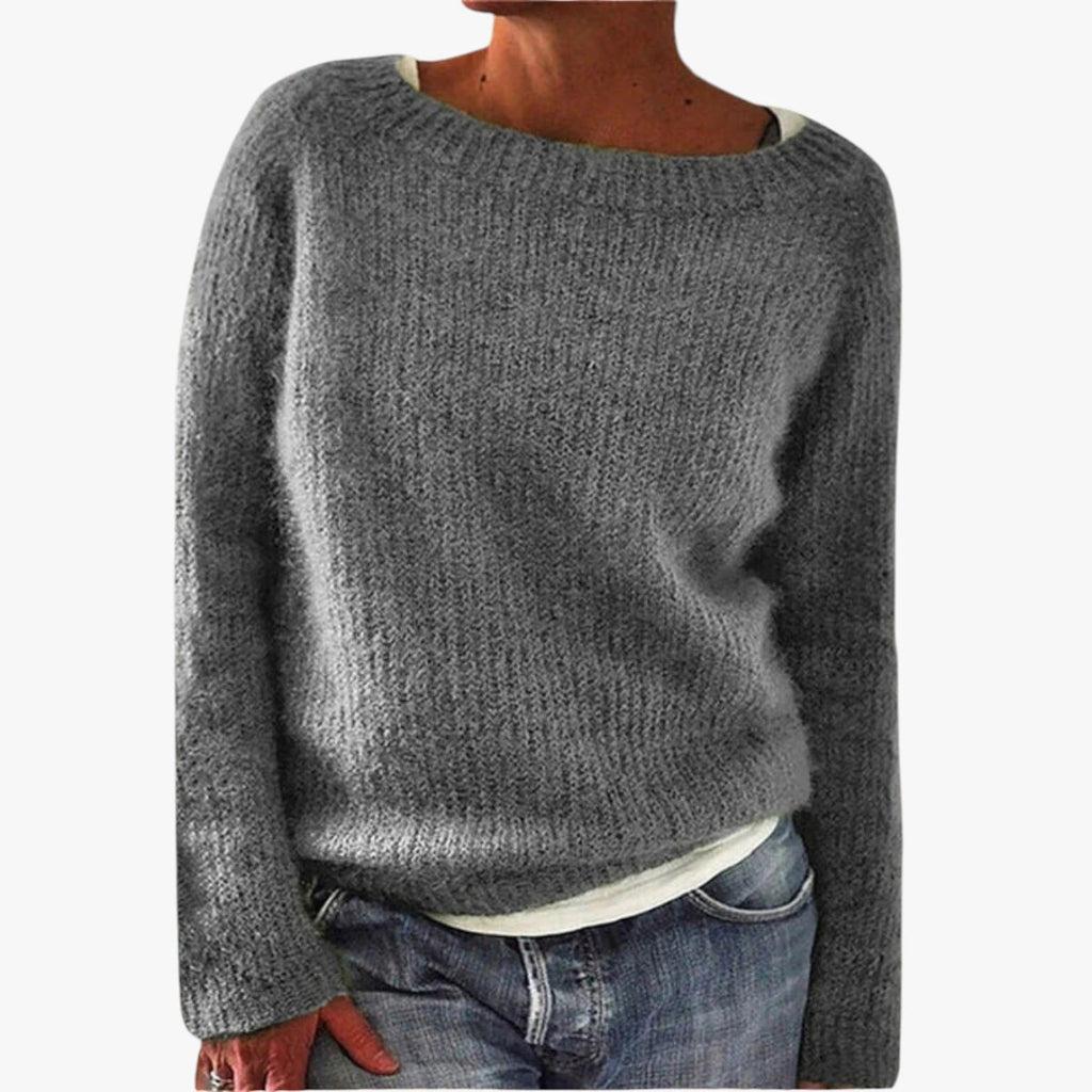 Dame Tynd Sweater med Ribbet Halsudskæring