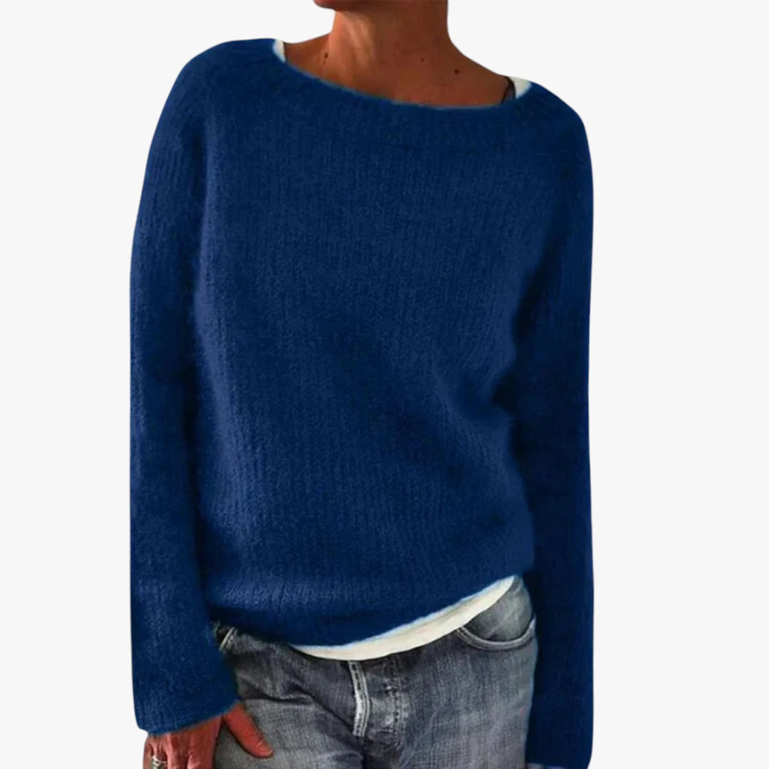 Dame Tynd Sweater med Ribbet Halsudskæring
